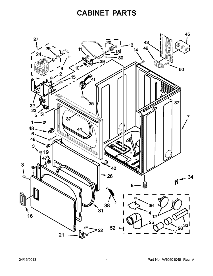 CABINET PARTS Diagram and Parts List for 3LWED4900YW2  Whirlpool Dryer