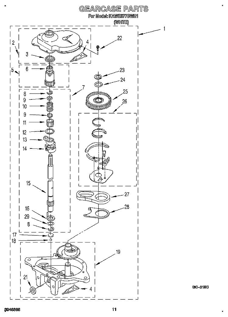 GEARCASE Diagram and Parts List for KAWE677BWH1  KitchenAid Washer
