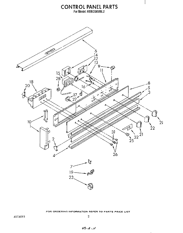 CONTROL PANEL , LIT/OPTIONAL Diagram and Parts List for KEBI200VBL2  KitchenAid Wall Oven
