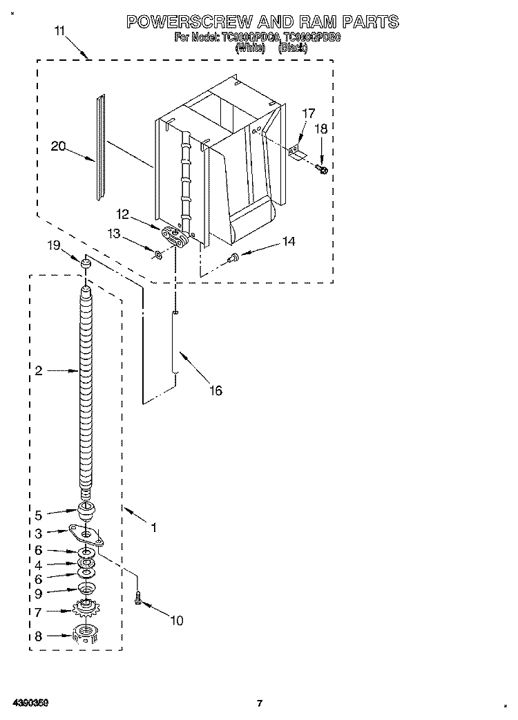 POWERSCREW AND RAM Diagram and Parts List for TC900QPDB0  Whirlpool Trash Compactor
