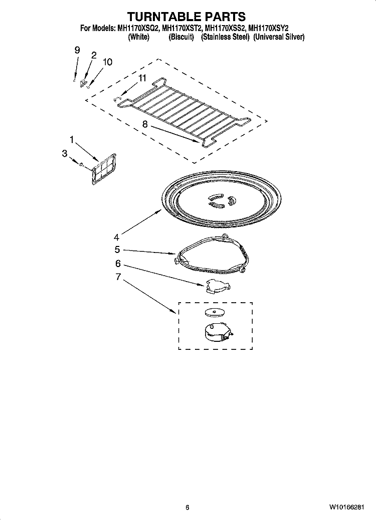 TURNTABLE PARTS Diagram and Parts List for MH1170XST2  Whirlpool Microwave