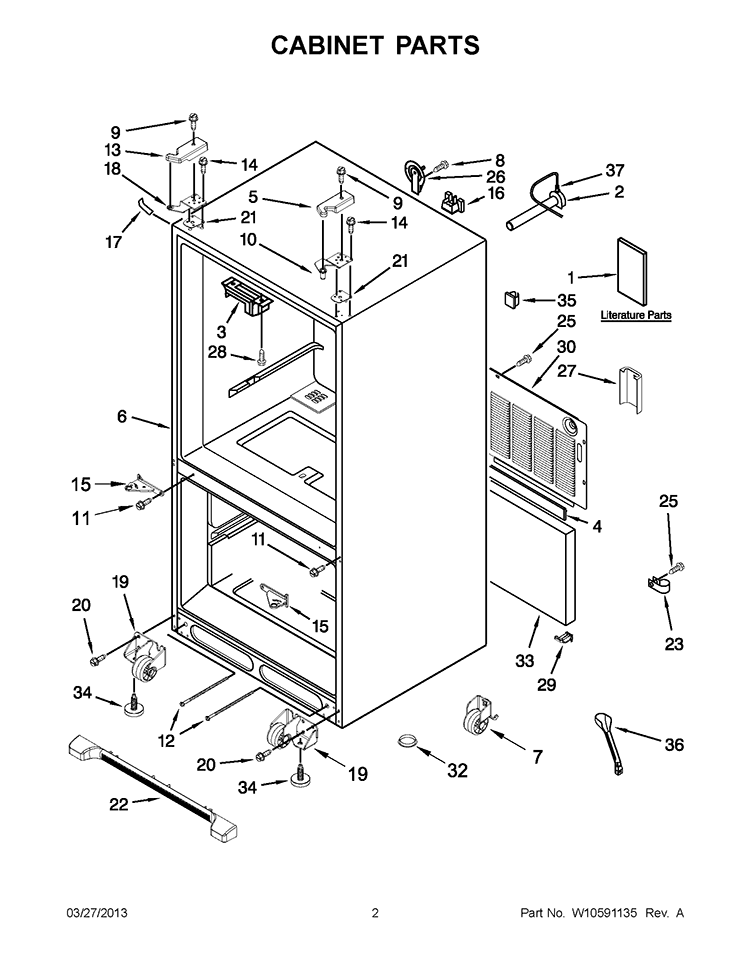 CABINET PARTS Diagram and Parts List for KRFC90100B5  KitchenAid Refrigerator