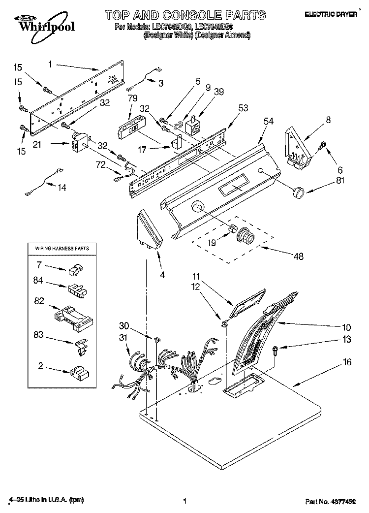 SECTION Diagram and Parts List for LEC7646DZ0  Whirlpool Dryer