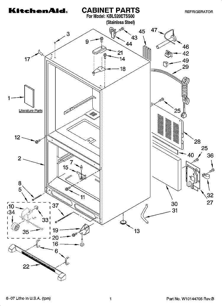 CABINET PARTS Diagram and Parts List for KBLS20ETSS00  KitchenAid Refrigerator
