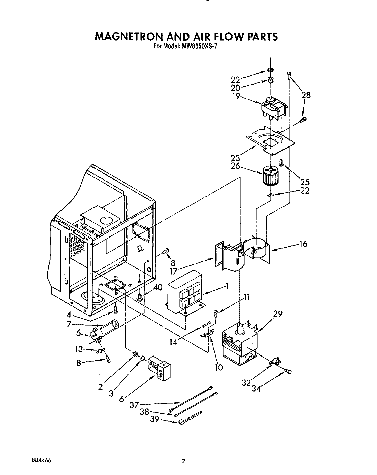 MAGNETRON AND AIR FLOW, LIT/OPTIONAL Diagram and Parts List for MW8650XS7  Whirlpool Microwave