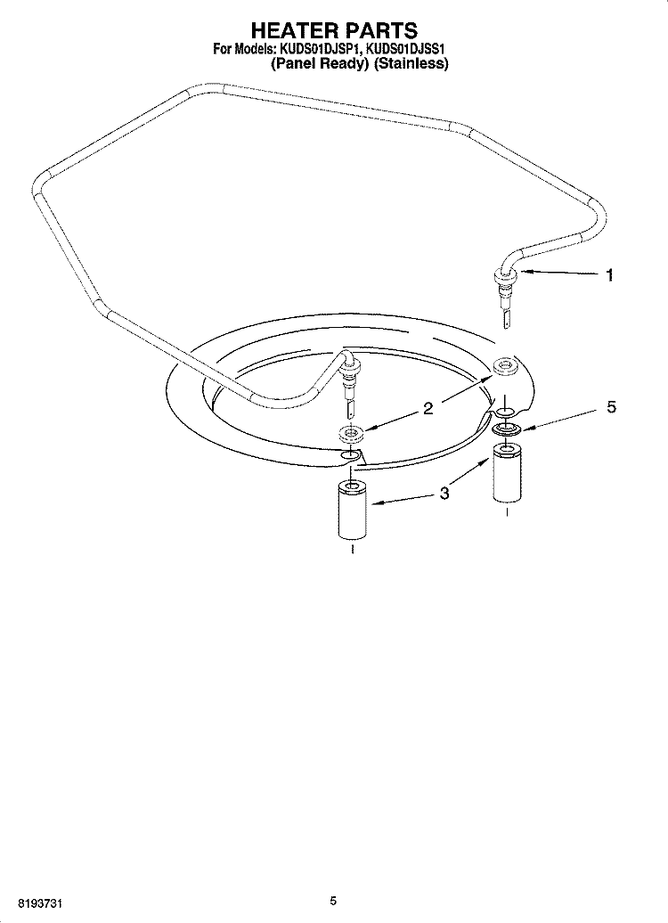 HEATER PARTS Diagram and Parts List for KUDS01DJSP1  KitchenAid Dishwasher