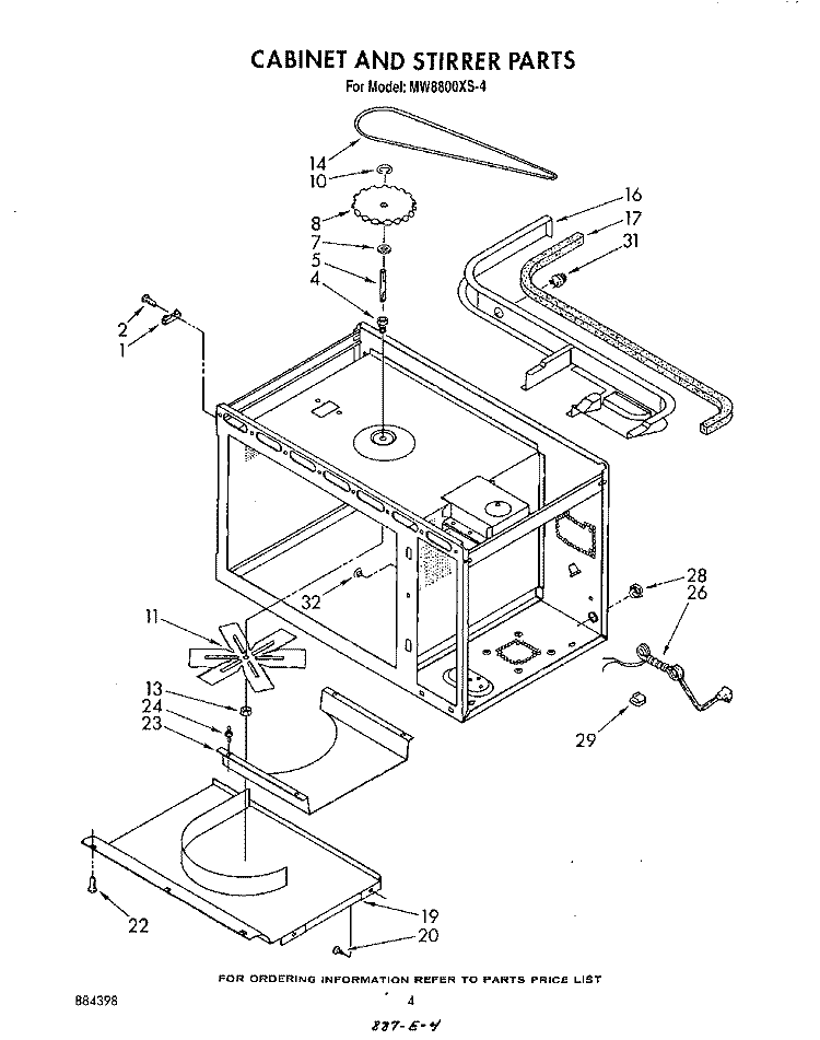 CABINET AND STIRRER Diagram and Parts List for MW8800XS4  Whirlpool Microwave