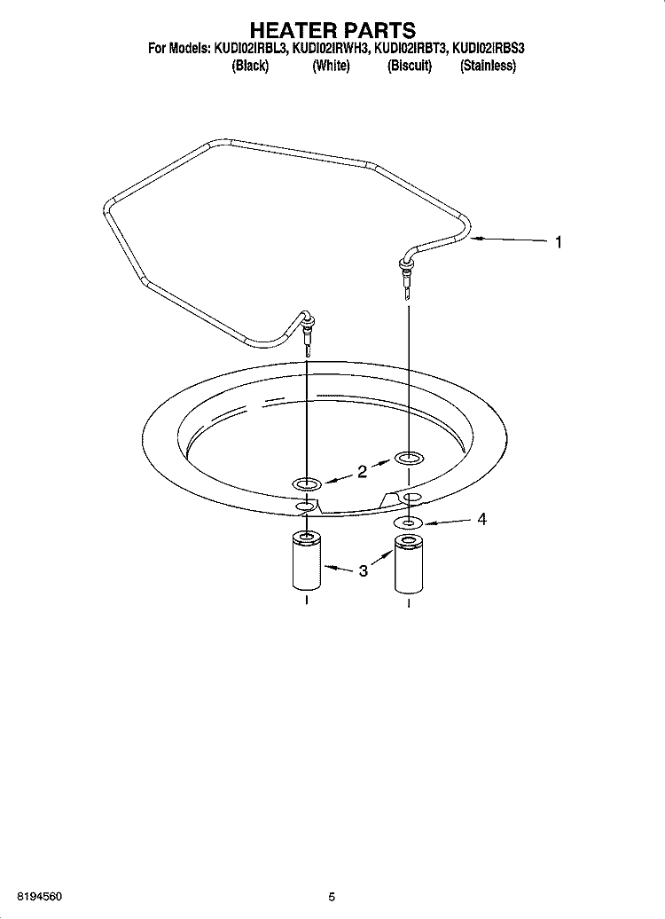 HEATER PARTS Diagram and Parts List for KUDI02IRBL3  KitchenAid Dishwasher