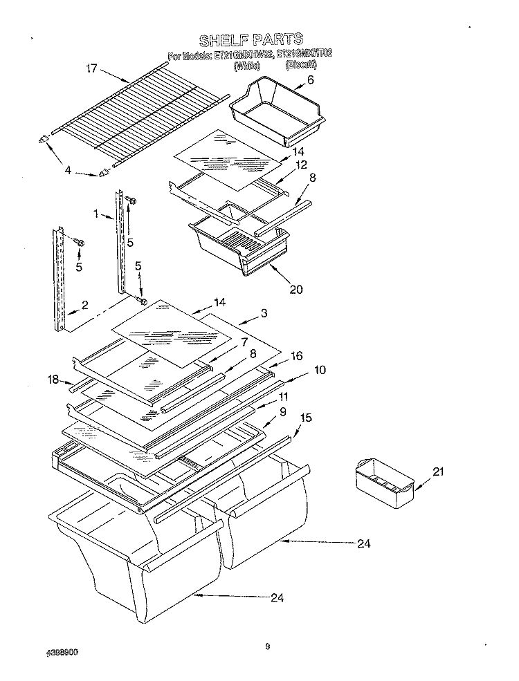 SHELF Diagram and Parts List for ET21GMXHT02  Whirlpool Refrigerator