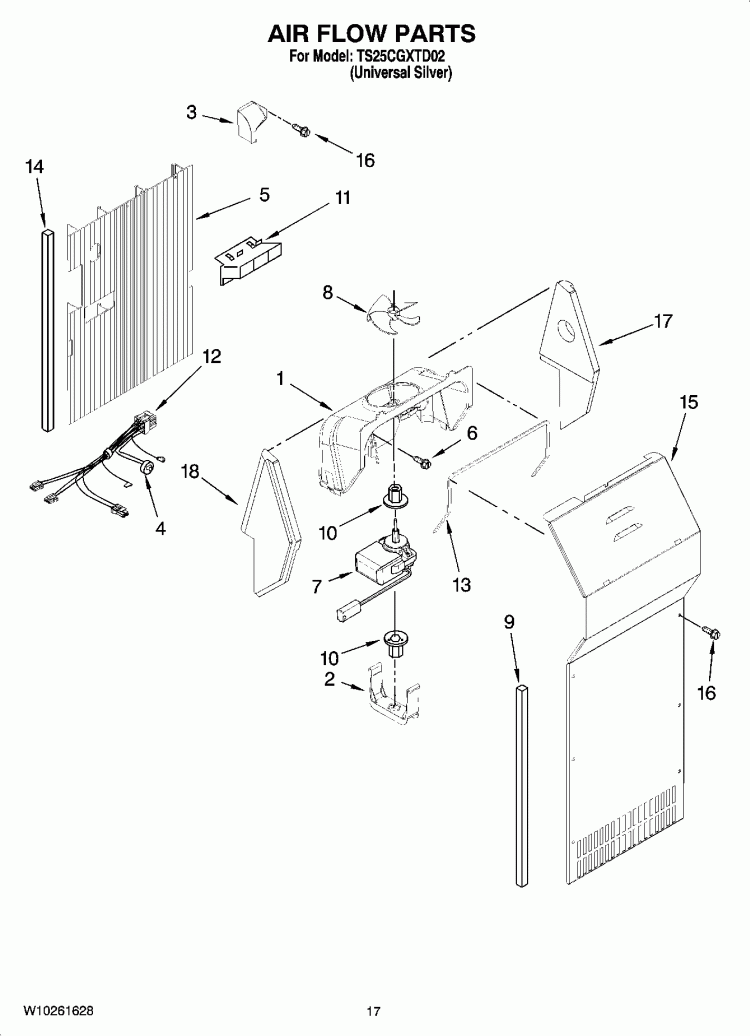 AIR FLOW PARTS Diagram and Parts List for TS25CGXTD02  Estate Refrigerator