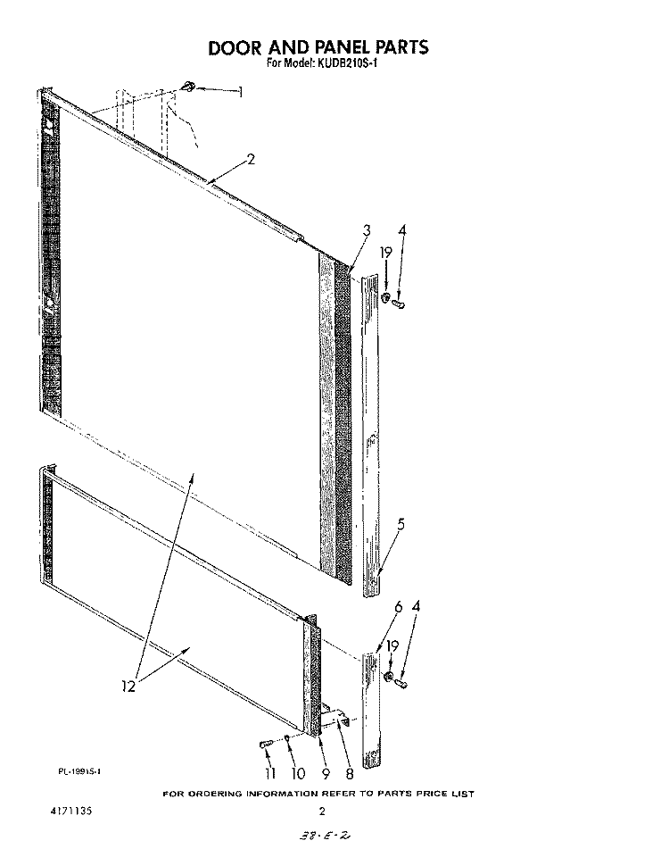 DOOR AND PANEL Diagram and Parts List for KUDB210S1  KitchenAid Dishwasher