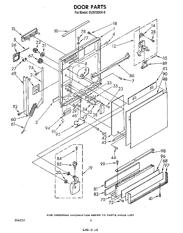 DOOR Diagram and Parts List for DU9700XR0  Whirlpool Dishwasher