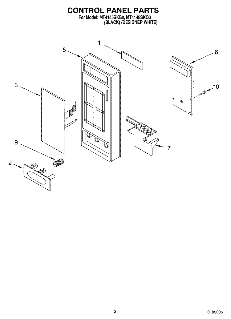 CONTROL PANEL Diagram and Parts List for MT4145SKQ0  Whirlpool Microwave