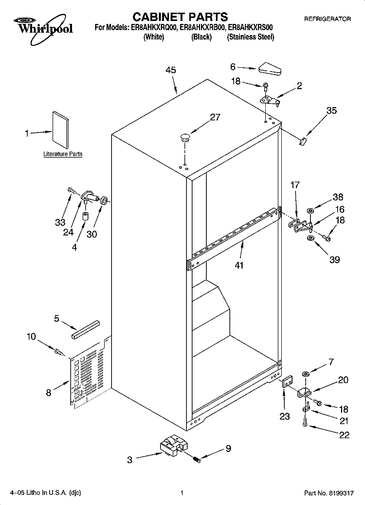 CABINET PARTS Diagram and Parts List for ER8AHKXRS00  Whirlpool Refrigerator