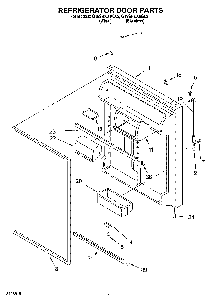REFRIGERATOR DOOR PARTS Diagram and Parts List for GT9SHKXMS02  Whirlpool Refrigerator