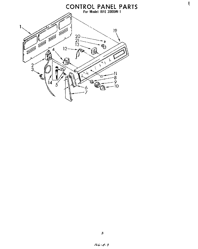 CONTROL PANEL Diagram and Parts List for RFE3000W1  Whirlpool Range