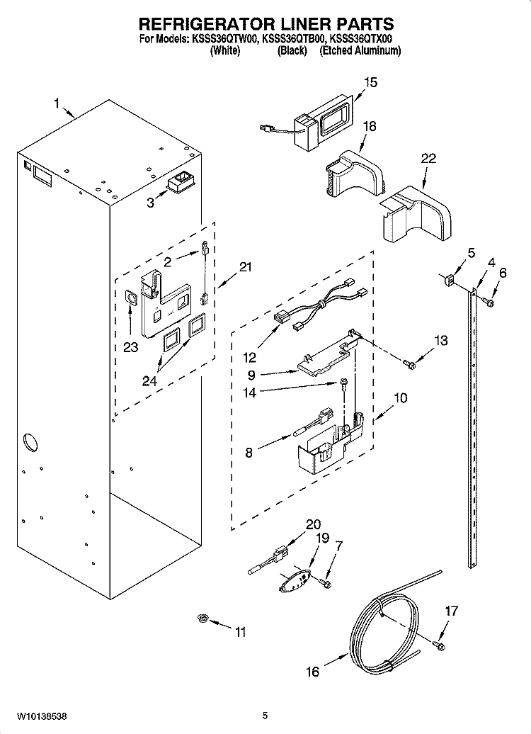 REFRIGERATOR LINER PARTS Diagram and Parts List for KSSS36QTB00  KitchenAid Refrigerator