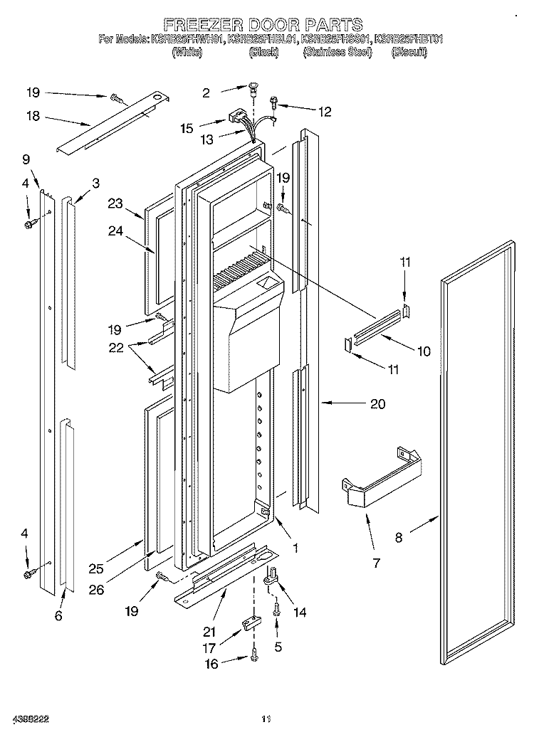 FREEZER DOOR Diagram and Parts List for KSRB25FHBL01  KitchenAid Refrigerator