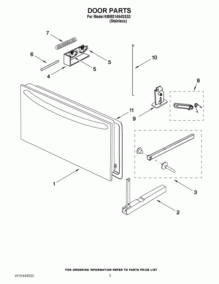 DOOR PARTS Diagram and Parts List for KBMS1454SSS3  KitchenAid Microwave