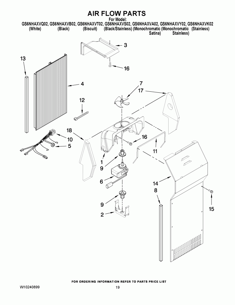 AIR FLOW PARTS Diagram and Parts List for GS6NHAXVS02  Whirlpool Refrigerator