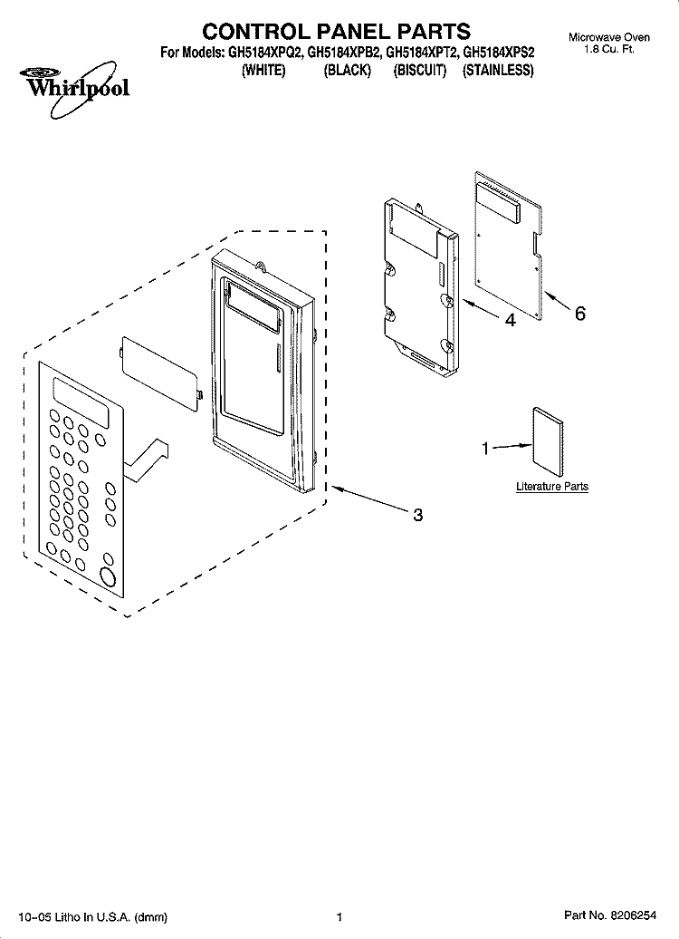CONTROL PANEL PARTS Diagram and Parts List for GH5184XPQ2  Whirlpool Microwave