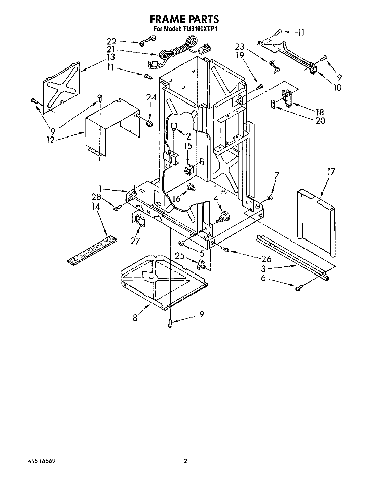 FRAME Diagram and Parts List for TU8100XTP1  Whirlpool Trash Compactor