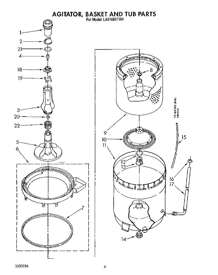 AGITATOR, BASKET AND TUB Diagram and Parts List for LA9100XTG0  Whirlpool Washer