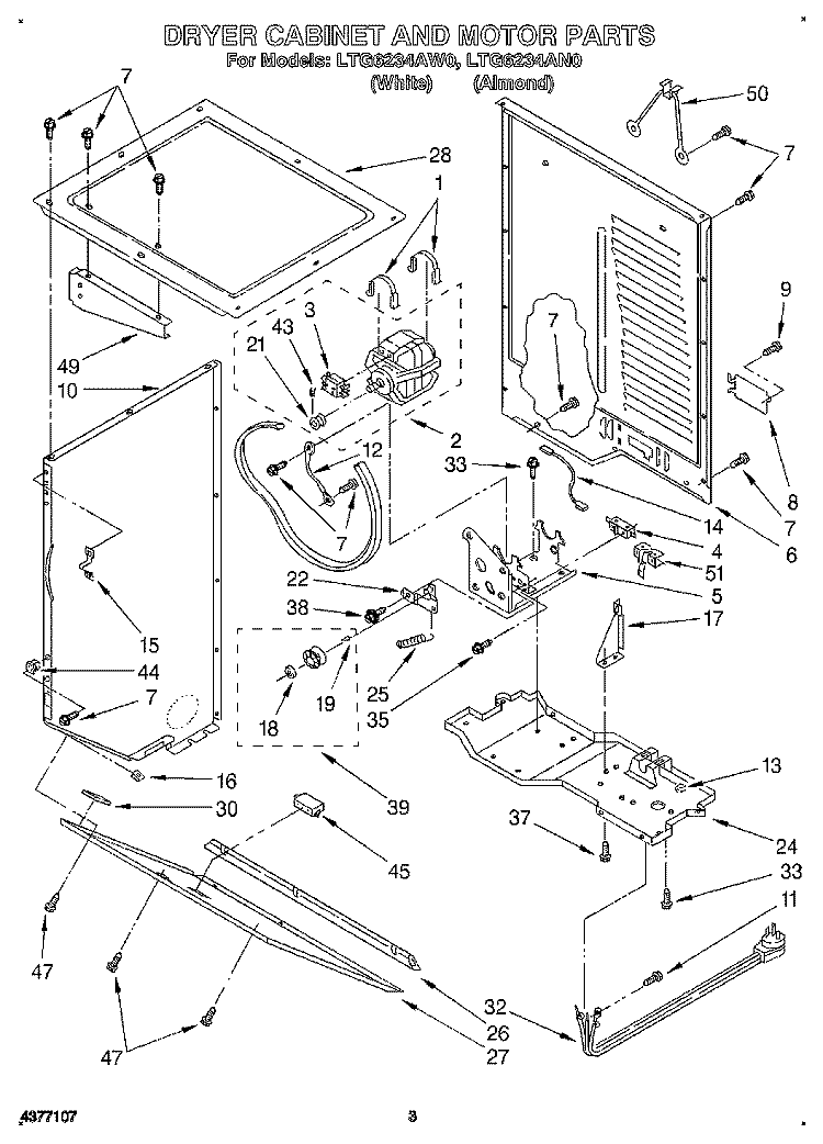 DRYER CABINET AND MOTOR Diagram and Parts List for LTG6234AN0  Whirlpool Washer Dryer Combo
