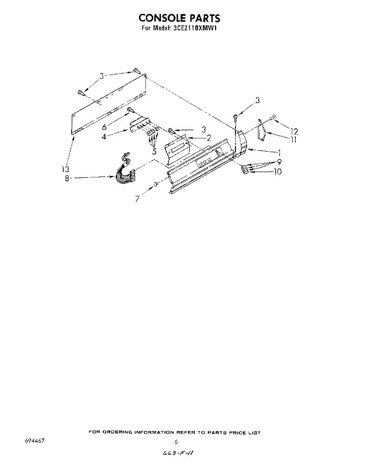CONSOLE Diagram and Parts List for 3CE2110XMW1  Whirlpool Dryer