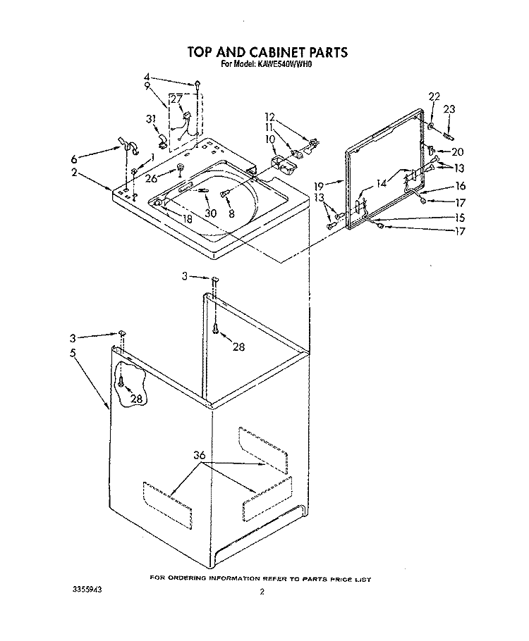 TOP AND CABINET, LIT/OPTIONAL Diagram and Parts List for KAWE540WWH0  KitchenAid Washer