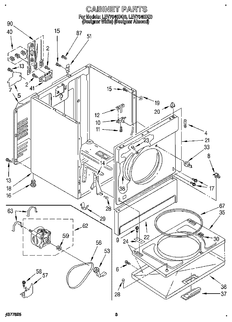 SECTION Diagram and Parts List for LEV7646DZ0  Whirlpool Dryer