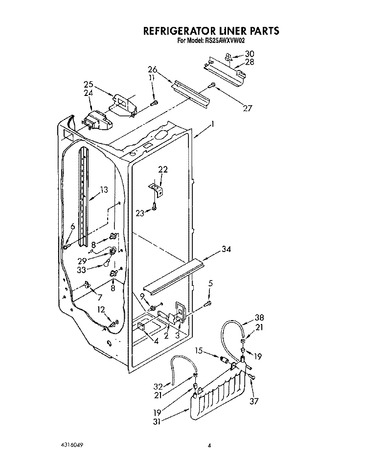 REFRIGERATOR LINER Diagram and Parts List for RS25AWXVW02  Roper Refrigerator