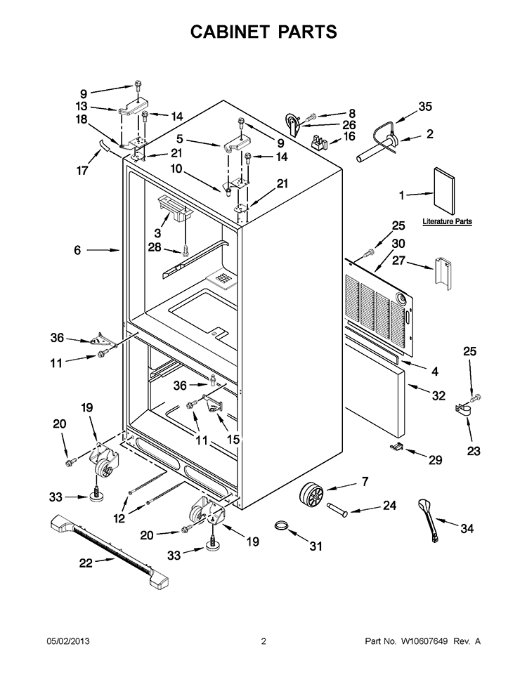 CABINET PARTS Diagram and Parts List for 5KRFX9000M00  KitchenAid Refrigerator