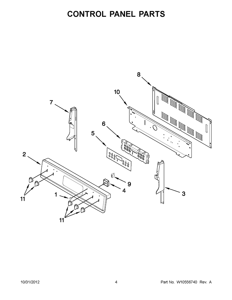 CONTROL PANEL PARTS Diagram and Parts List for KERS206XSS3  KitchenAid Range