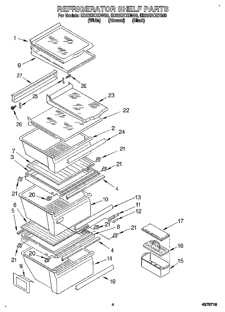 REFRIGERATOR SHELF Diagram and Parts List for ED22DKXDB00  Whirlpool Refrigerator