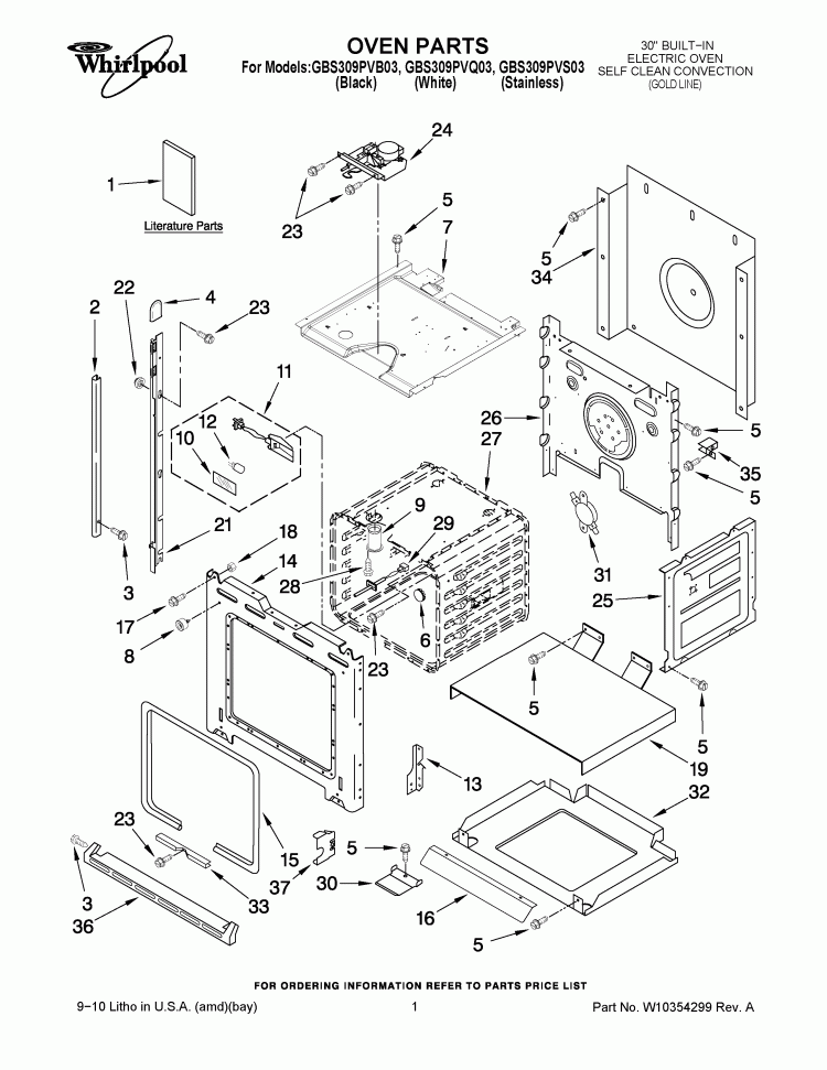 OVEN PARTS Diagram and Parts List for GBS309PVB03  Whirlpool Wall Oven