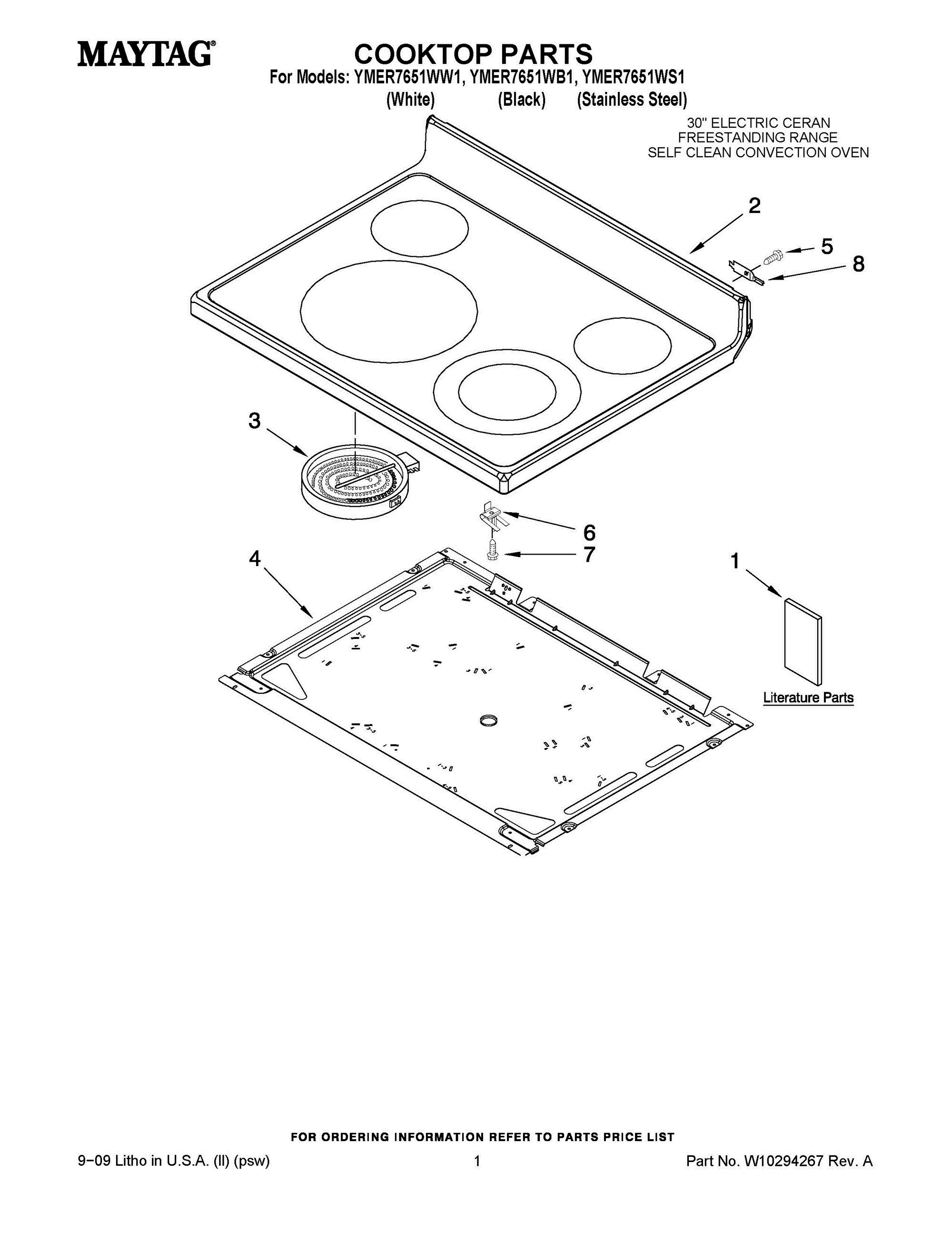 01 - COOKTOP PARTS Diagram and Parts List for YMER7651WB1  Whirlpool Range