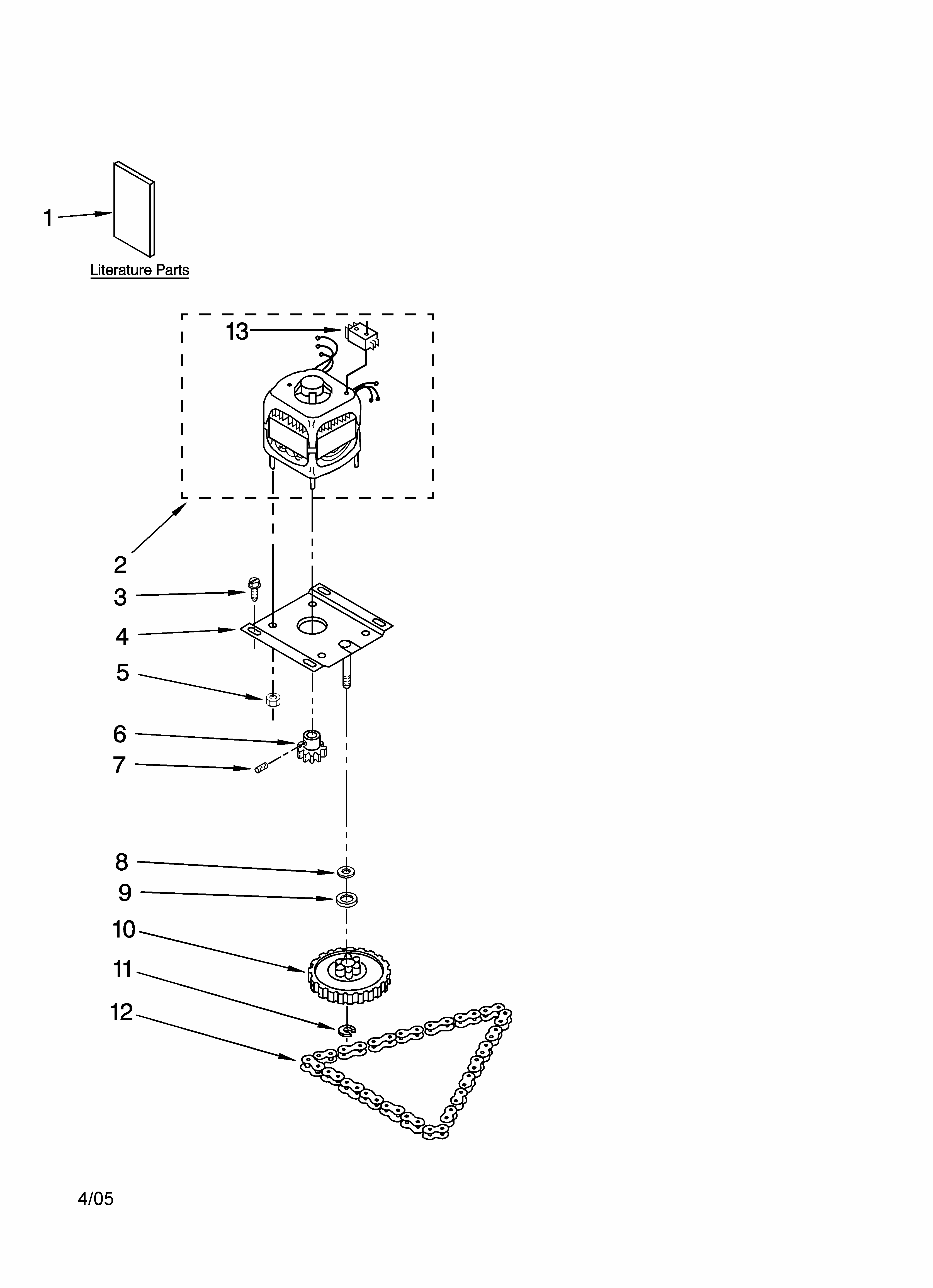 Motor And Drive Parts Diagram and Parts List for 66513612101  Kenmore Trash Compactor
