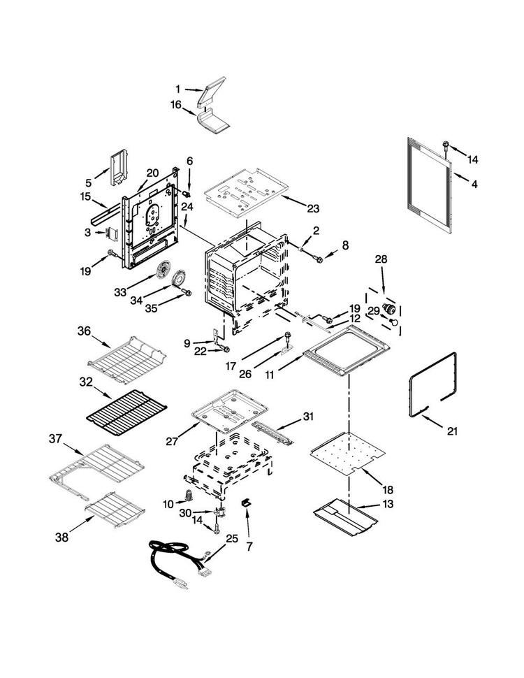 Chassis Parts Diagram and Parts List for WFG715H0EE1  Whirlpool Range
