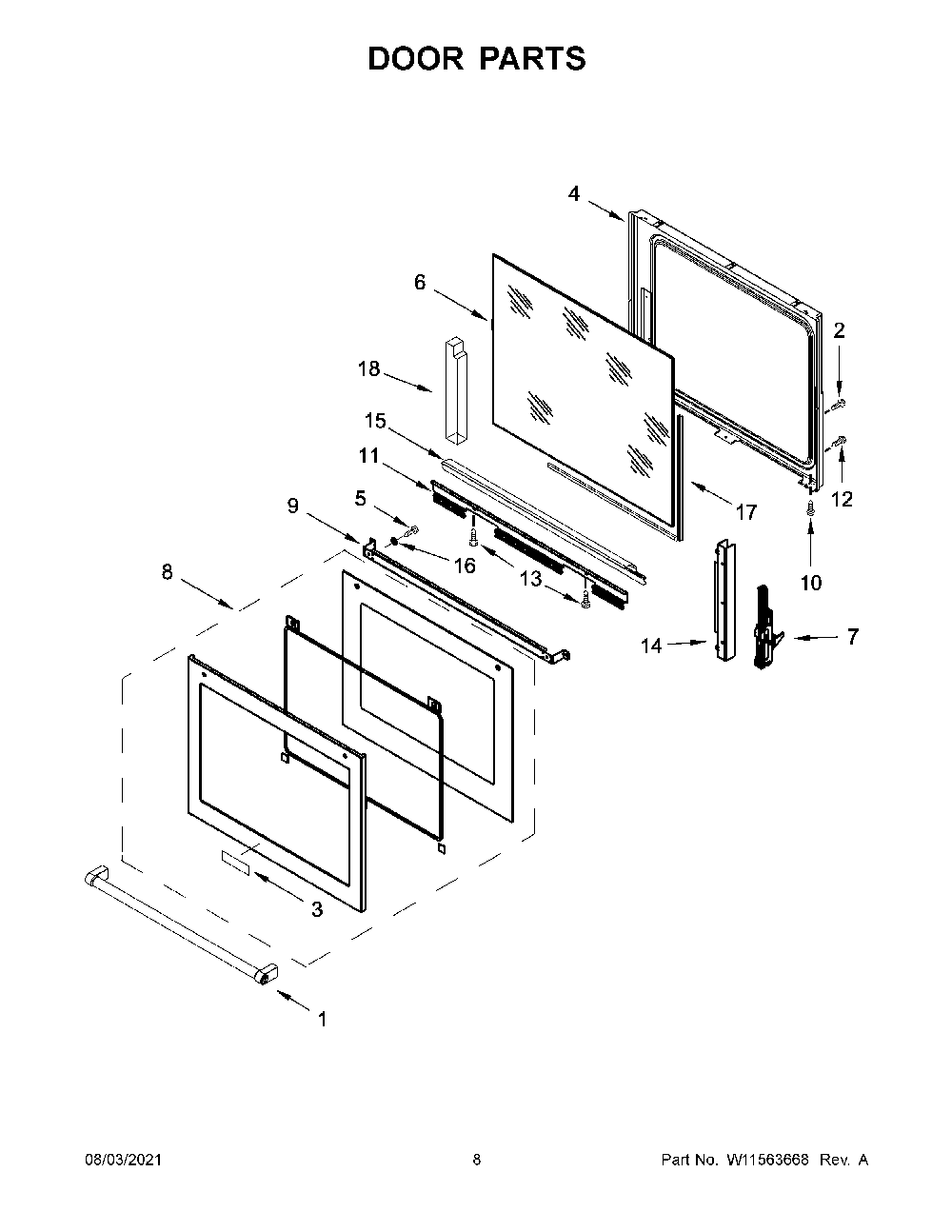 Door Parts Diagram and Parts List for KSEG950ESS3  KitchenAid Range