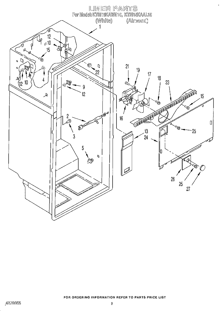 LINER Diagram and Parts List for KTRI18KAAL10  Whirlpool Refrigerator