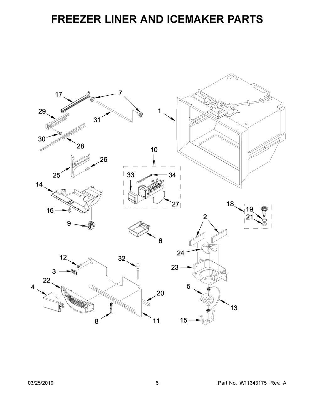 Freezer Liner And Icemaker Parts Diagram and Parts List for WRF535SWHV01  Whirlpool Refrigerator