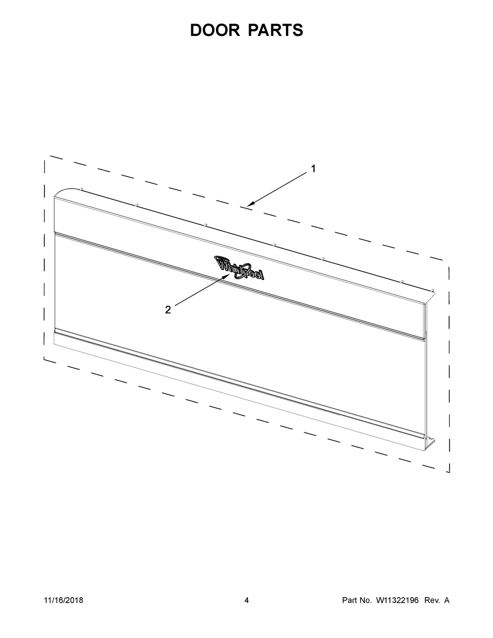 Door Parts Diagram and Parts List for YWML75011HB4  Whirlpool Microwave