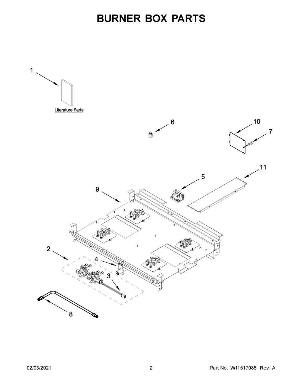Burner Box Parts Diagram and Parts List for JDRP430HM01  Whirlpool Range