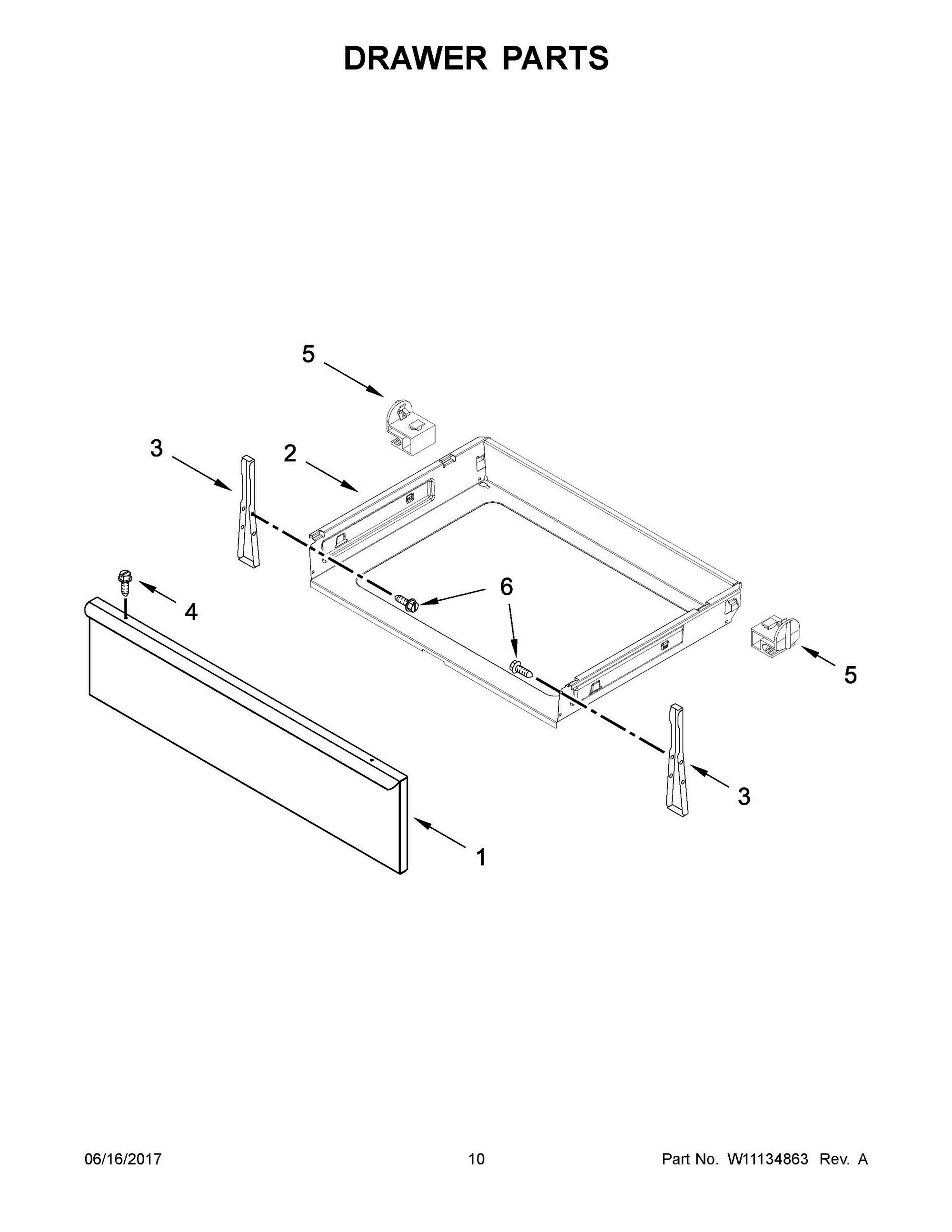 06 - DRAWER PARTS Diagram and Parts List for YWFE510S0ES1  Whirlpool Range