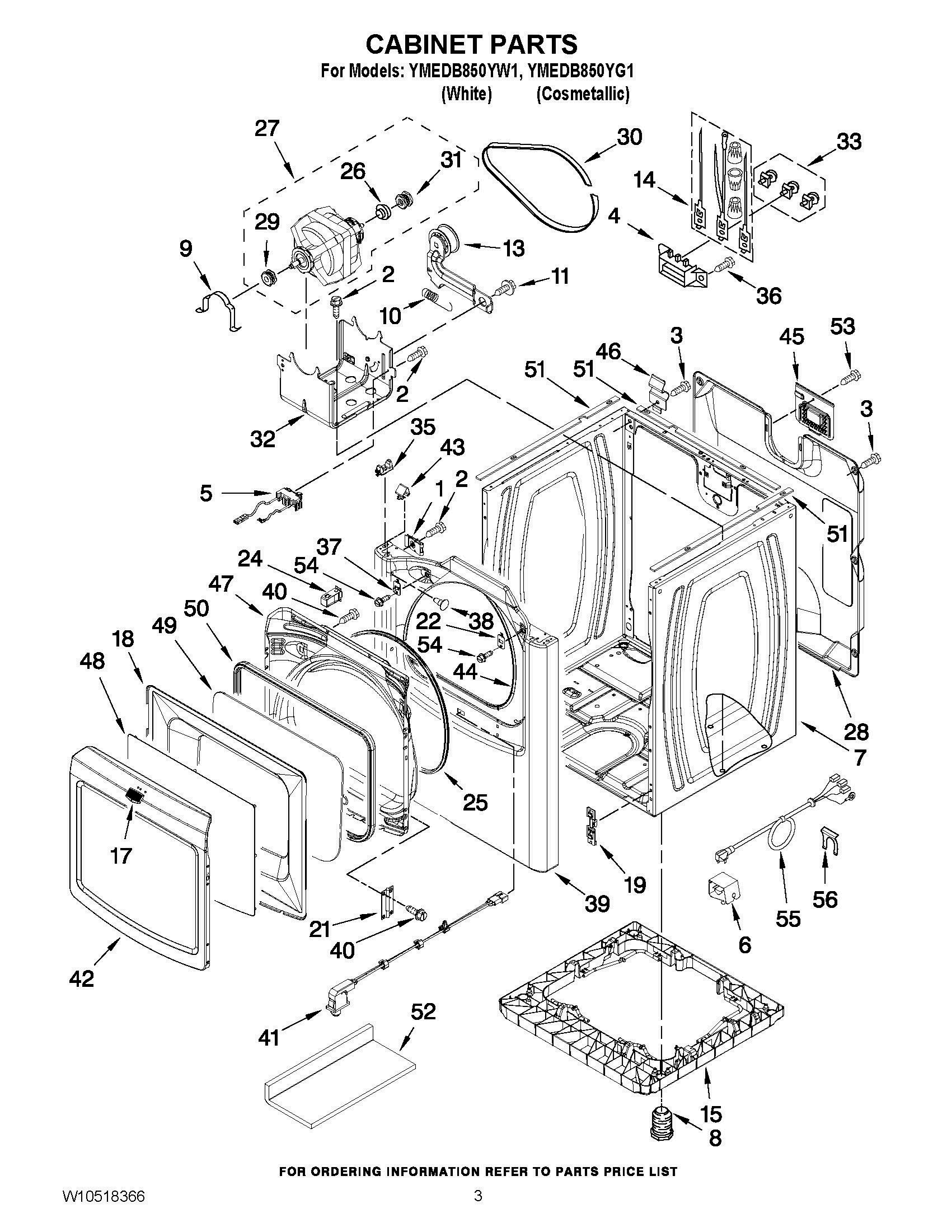 02 - CABINET PARTS Diagram and Parts List for YMEDB850YW1  Whirlpool Dryer