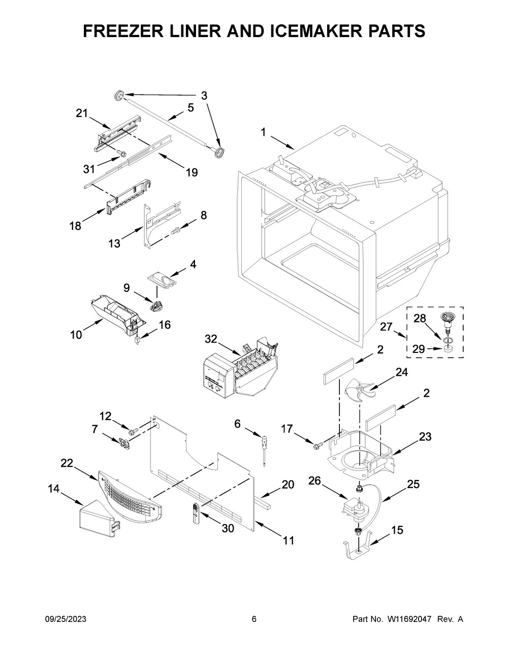 Freezer Liner And Icemaker Parts Diagram and Parts List for KRFC302EPA08  KitchenAid Refrigerator