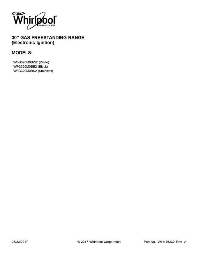 01 - Cover Sheet Diagram and Parts List for WFG320M0BB2  Whirlpool Range