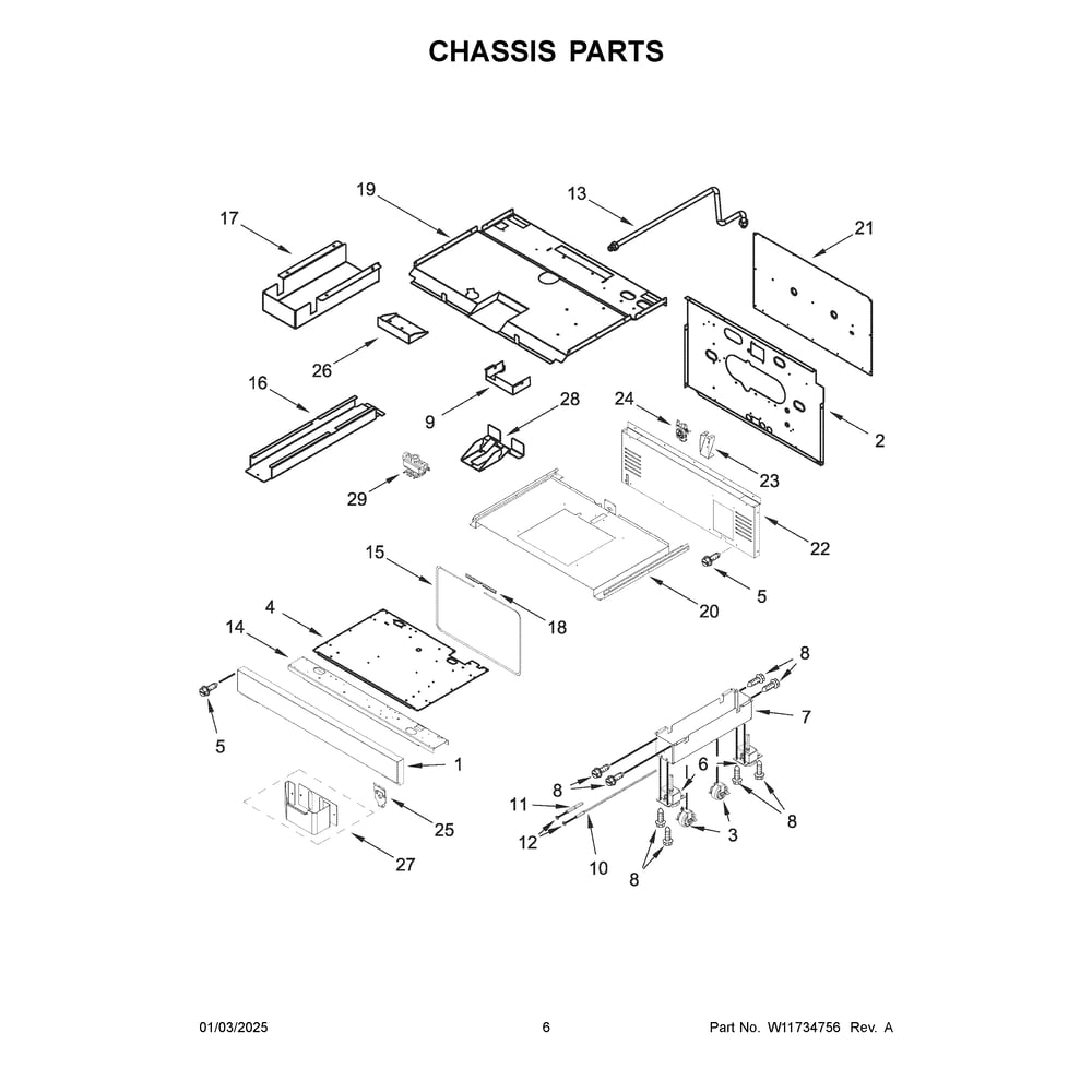 Chassis Parts Diagram and Parts List for KFGC500JAV07  KitchenAid Range