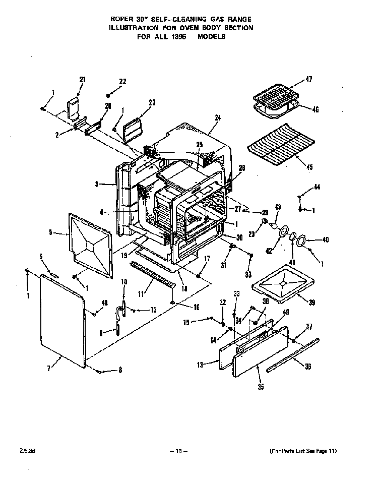 Oven Body Diagram and Parts List for 1395*1A  Roper Range